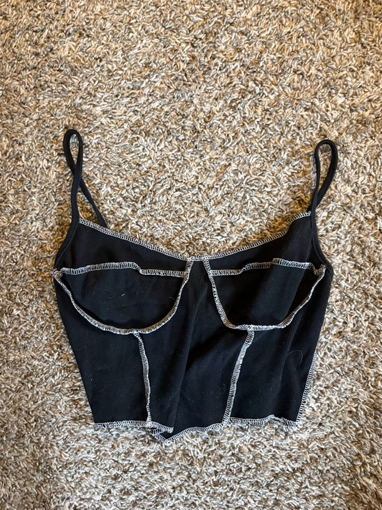 SHEIN Tops - SHEIN Black Ribbed Contrast-Stitch Cami